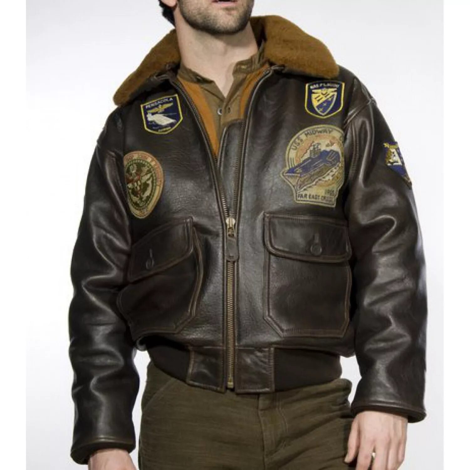 Купить куртку женскую в стиле для летчика Куртка кожаная SCHOTT G1 TOP GUN (с нашивками) ANT коричневая