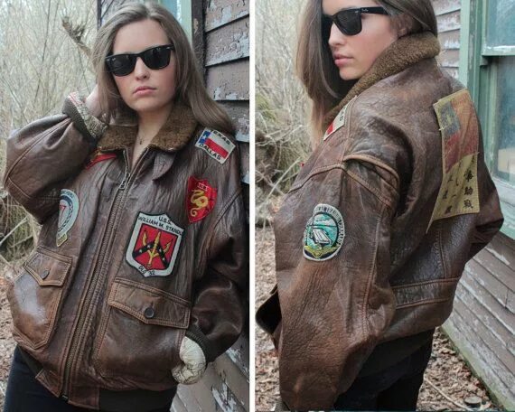 Купить куртку женскую в стиле для летчика Vintage Leather Flight Bomber Jacket AVIREX Type G-1 U.S. NAVY Ultra Cool PATCHE