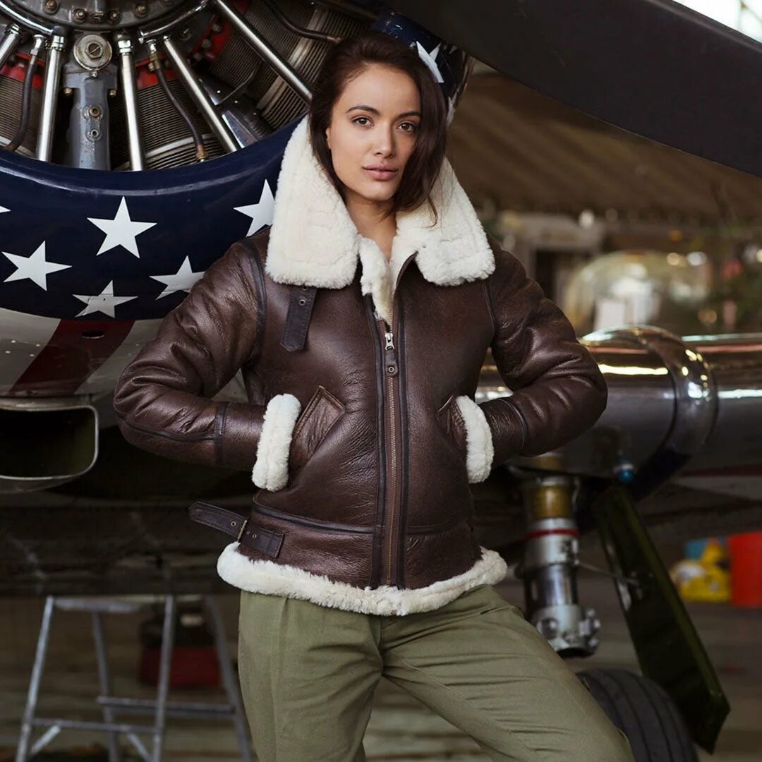 Купить куртку женскую в стиле для летчика Women's B3 Bomber Jacket Ladies Sheepskin Jacket - Cockpit USA