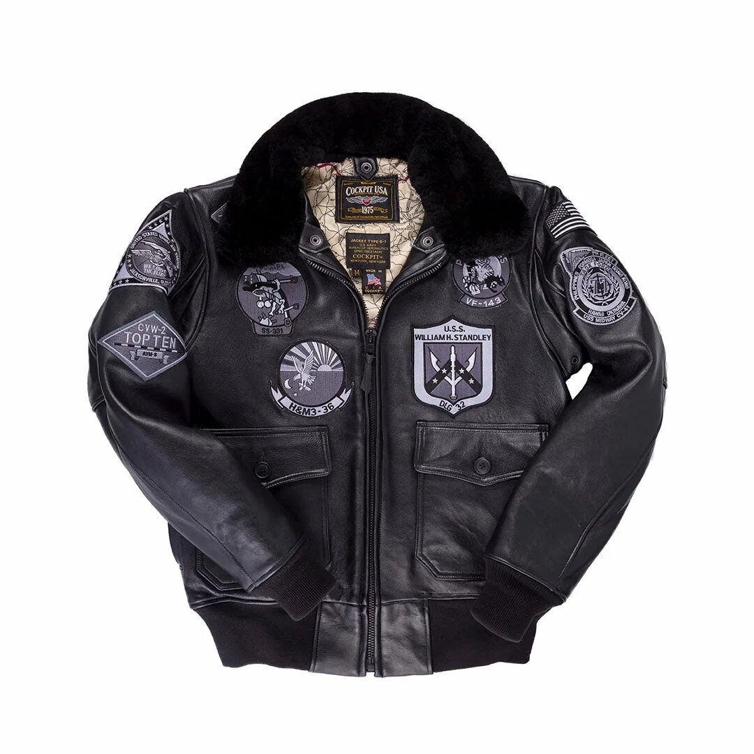 Купить куртку женскую в стиле для летчика Stealth Top Gun Leather Bomber Jacket - Black Lambskin - Cockpit USA