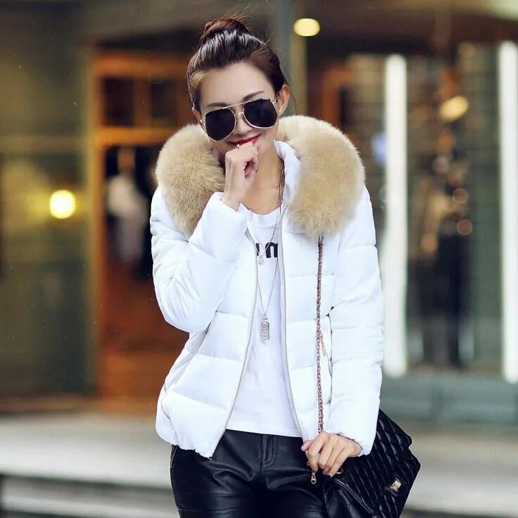 Купить куртку женскую зимнюю модную с мехом 2015 Autumn and Winter Jacket Women Coat Parka Fur Collar Large Size Women Down 