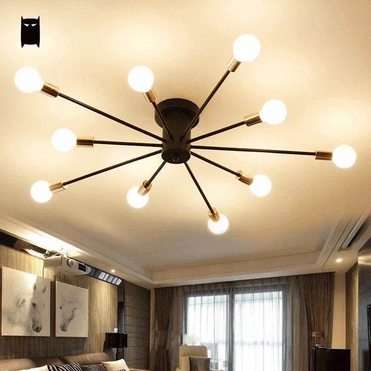 Купить люстру потолочную лофт стиль Black White Iron Branch Ceiling Light Fixture Modern Vintage Loft Hanging Lamp P