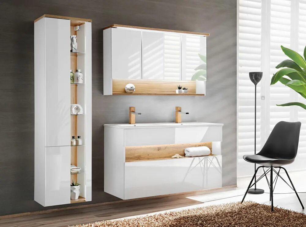 Купить мебель для ванной комнаты фото Комплект мебели для ванной Bahama White 4 Поверхность матовая + глянцевая Цвет р