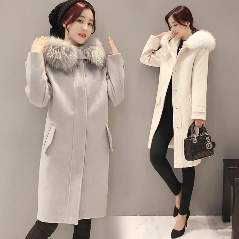 Купить модное зимнее пальто New Autumn Winter Women Coats Vestido Plus Size Fashion Slim Hooded Collar MD-Lo