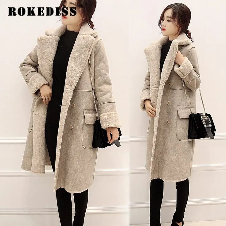 Купить модное зимнее пальто Winter Jacket Women Suede Lamb Wool Coats Warm Ukraine Long Wadded Padded Jacket