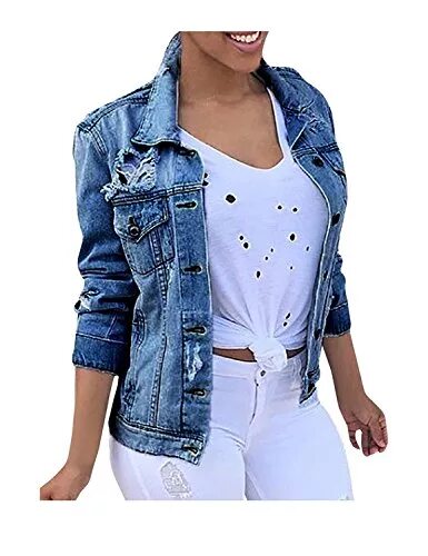 Купить модную джинсовую куртку женскую Купить женские куртки Minetom ® Minetom Damen Casual Button Down Denim Jacket Je