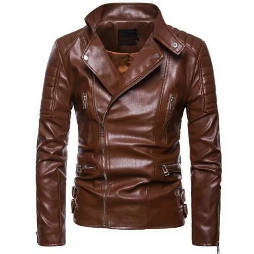 Купить модную кожаную куртку Mens Lapel Biker Zip Work Short Faux Leather Slim Fit Motorcycle Jackets M-5XL L