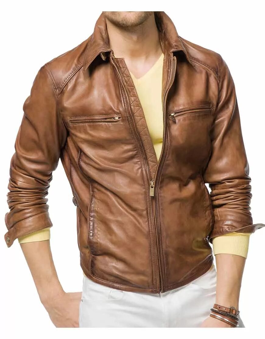 Купить модную кожаную куртку Designer Mens Tan Brown Leather Biker Jacket - UJackets