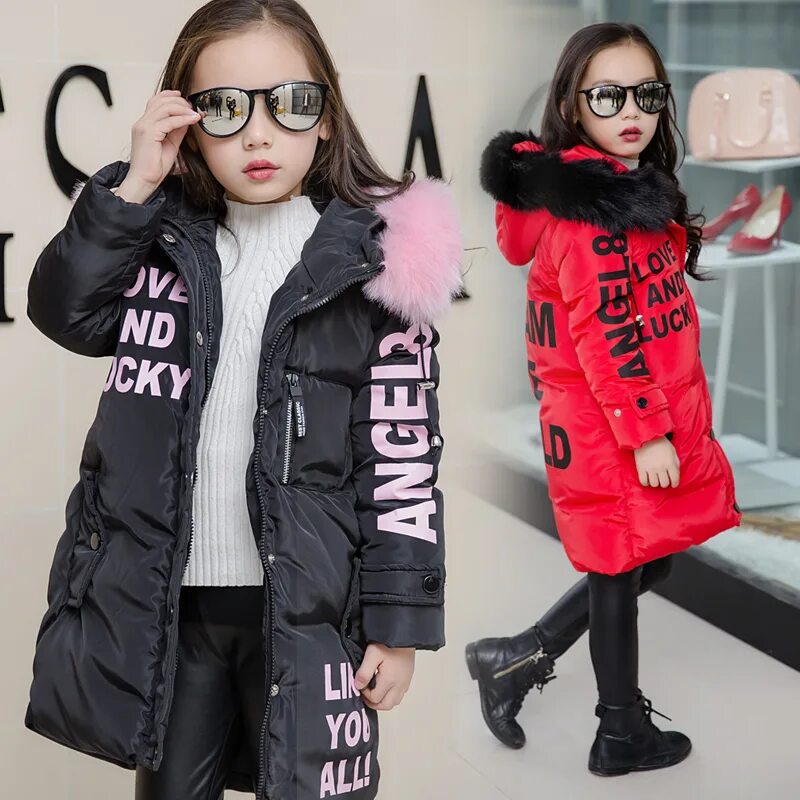 Купить модную куртку девочке 2017 Girl's Winter Jacket Kids Down Jackets Teenage Girls Outerwear Children War