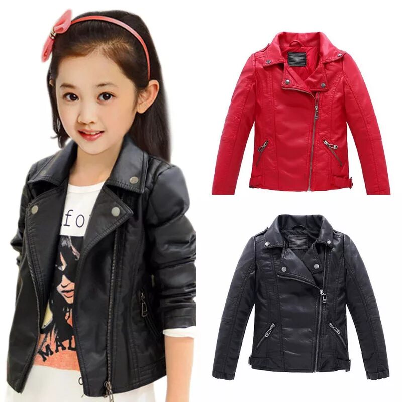 Купить модную куртку девочке Baby girls clothes Faux Leather outerwear kids coats Children's clothing 2018 fa