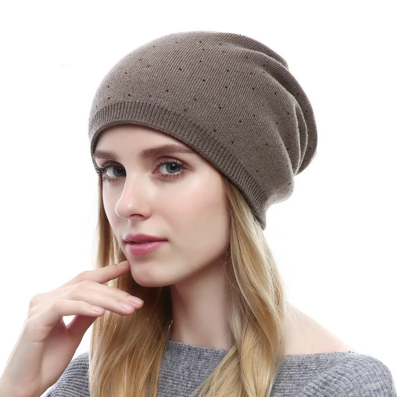 Купить модную шапку Women's Winter warm diamond Hat Knitted Wool Beanie Female Skullies Casual Outdo