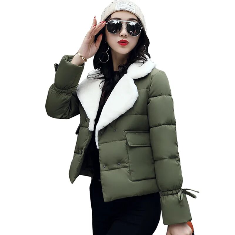 Купить модную стильную женскую куртку 2019 turn down collar women winter coat female outerwear ladies thick warm short