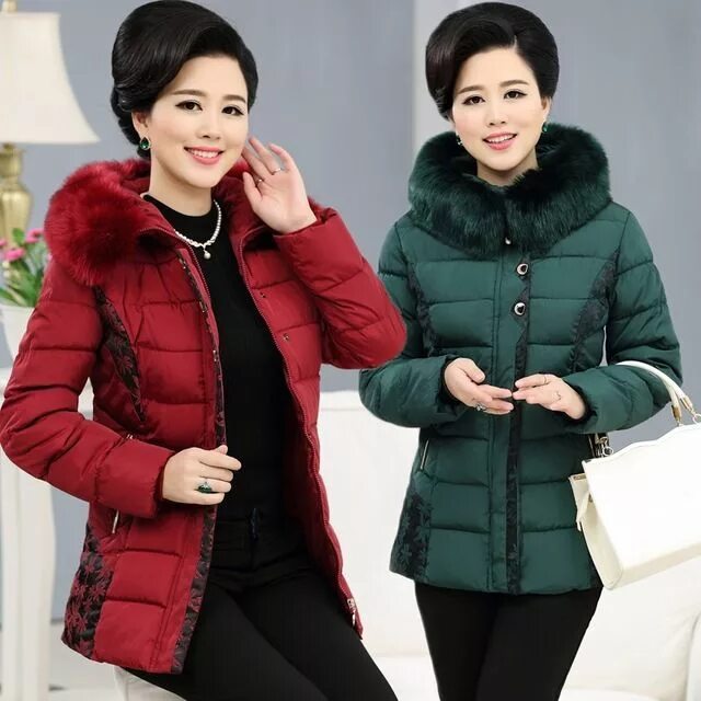 Купить модную женскую куртку для возрастных женщин Jackets for Elderly Women Long Down Cotton Jacket Plus Size Middle-aged Women Au