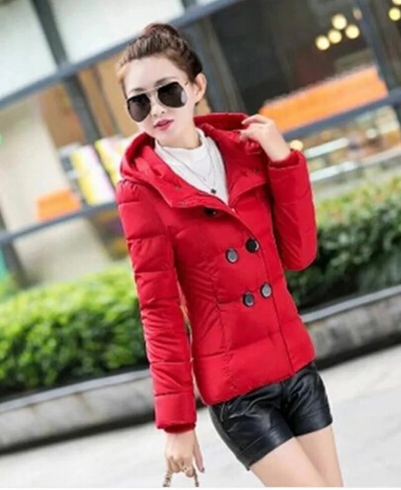 Купить модную женскую куртку на осень Fashion winter women jacket hooded down cotton double-breasted jacket coat