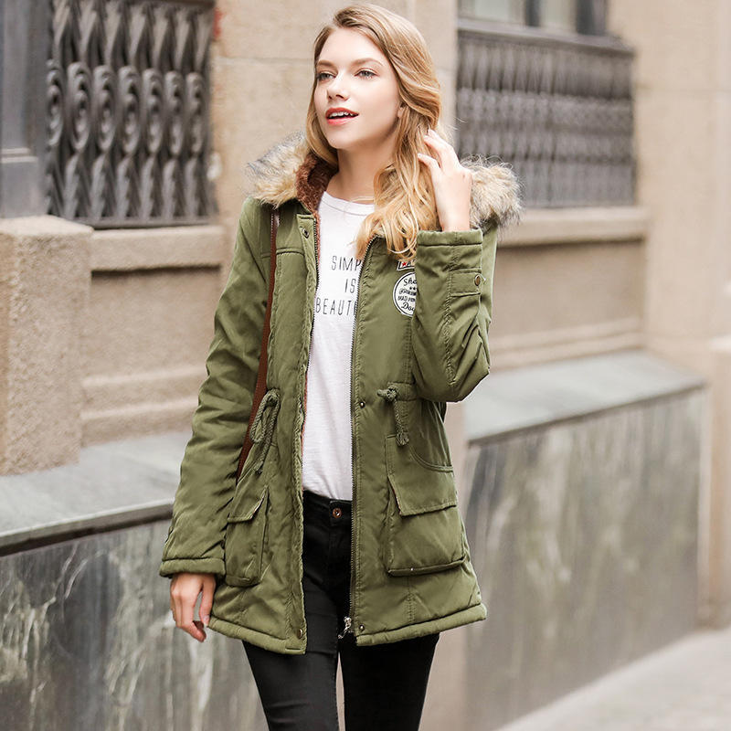 Купить модную женскую куртку на осень Women's winter fur collar hooded lambskin long women's cotton coat large size sl