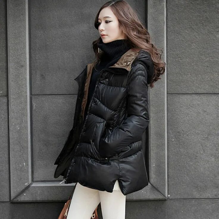 Купить модную женскую куртку на осень Duck Down Winter Jacket Women Coat Nice Europe Style Parka Hooded Thicken Female
