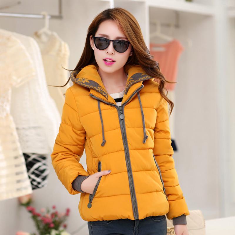 Купить модную женскую куртку на осень Hooded Women Winter Jacket Short Cotton Padded Womens Coat Autumn Solid Color Pa