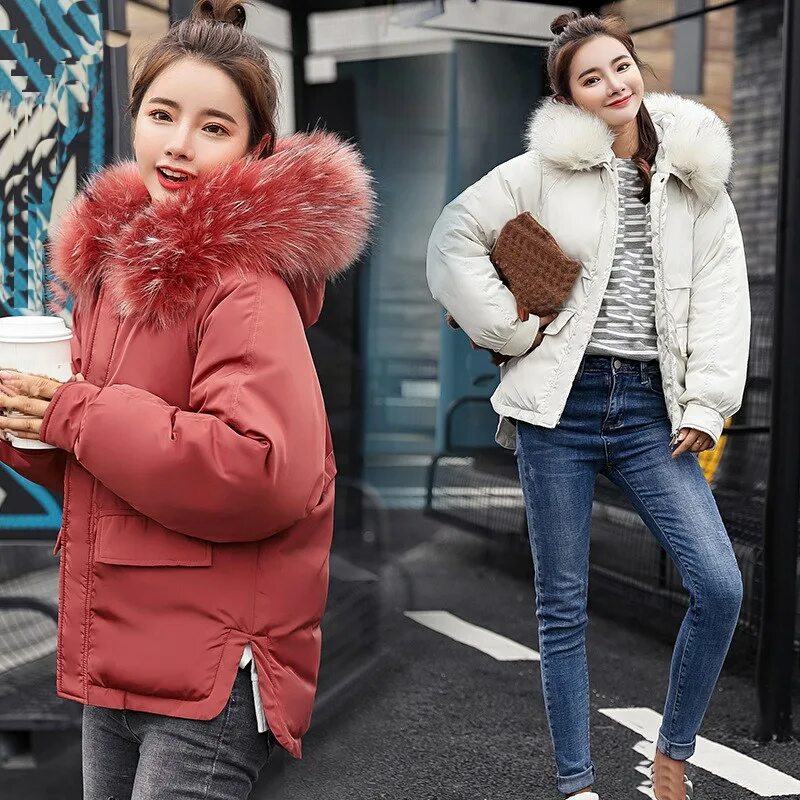 Купить модную женскую куртку на зиму Nice Tide Vogue Winter Women Big Fur Collar Parkas Coat Big Size Slim Thickened 