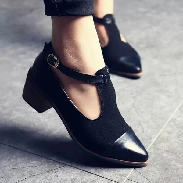 Купить модную женскую обувь Women Heels Retro Ladies Shoes Women High Heels Wood Chunky Heel Pointed Toe Hig