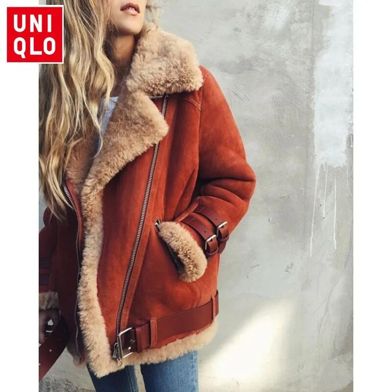 Купить модную женскую зимнюю одежду верхнюю Пальто Uniqlo, Еврозима, размер 48, цвет красный, Полиэстер - купить по выгодной