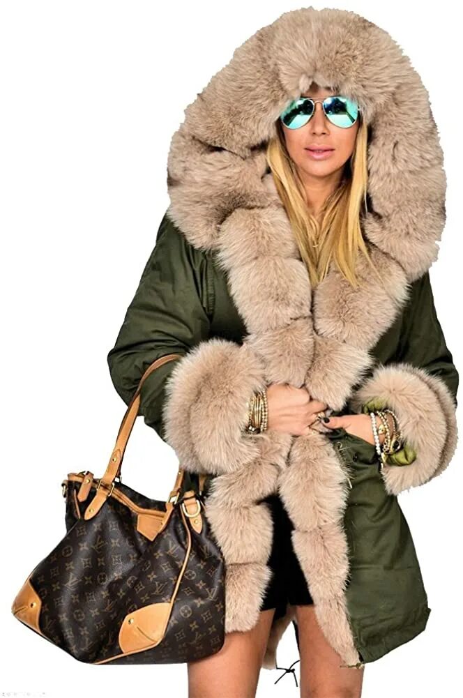 Купить модную женскую зимнюю одежду верхнюю Aofur Womens Hooded Faux Fur Lined Warm Coats Parkas Anoraks Outwear Winter Long