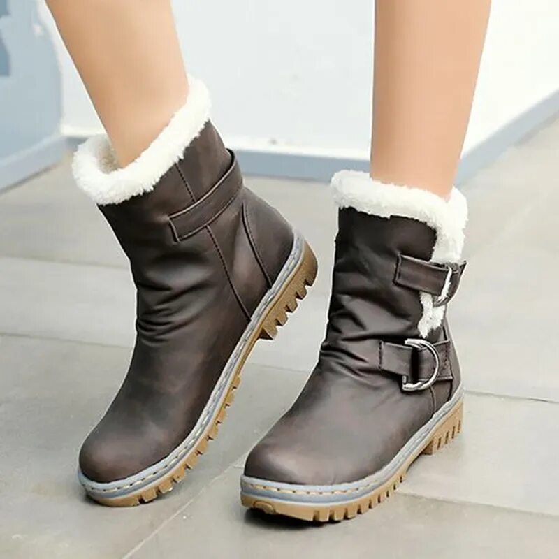 Купить модные зимние Fashion Winter Boots Women Snow Boots Flat Heels Winter Shoes Warm Fur Boot Mid 