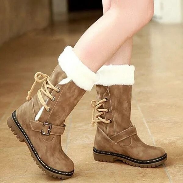 Купить модные зимние ботинки женские Women Flats Snow Boots Winter Warm Shoes Fur Ankle Boots купить недорого - выгод