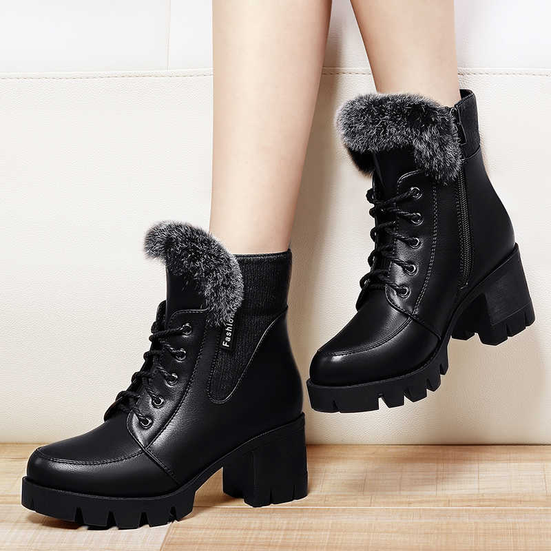 Купить модные зимние ботинки женские Buy Snow boots female duantong thick with bare boots korean flat shoes comfortab