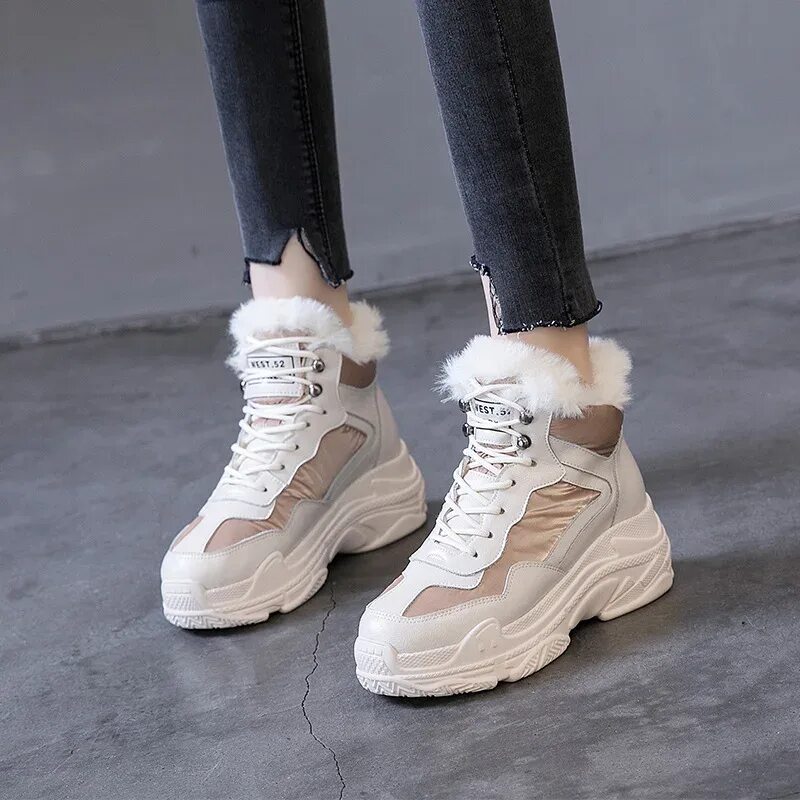 Купить модные зимние кроссовки женские Jookrrix Shoes Women Fashion Brand High Top Patchwork Sneakers Platform Winter N