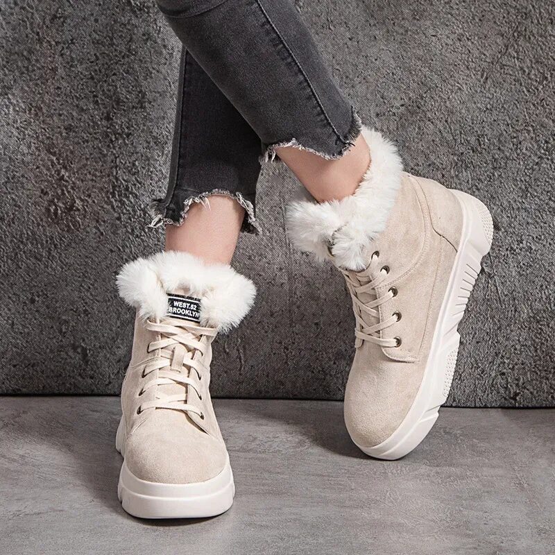 Купить модные зимние кроссовки женские SWONCO Fur Warm Shoes Women Winter Snow Boots Sneakers Platform 2019 New Female 