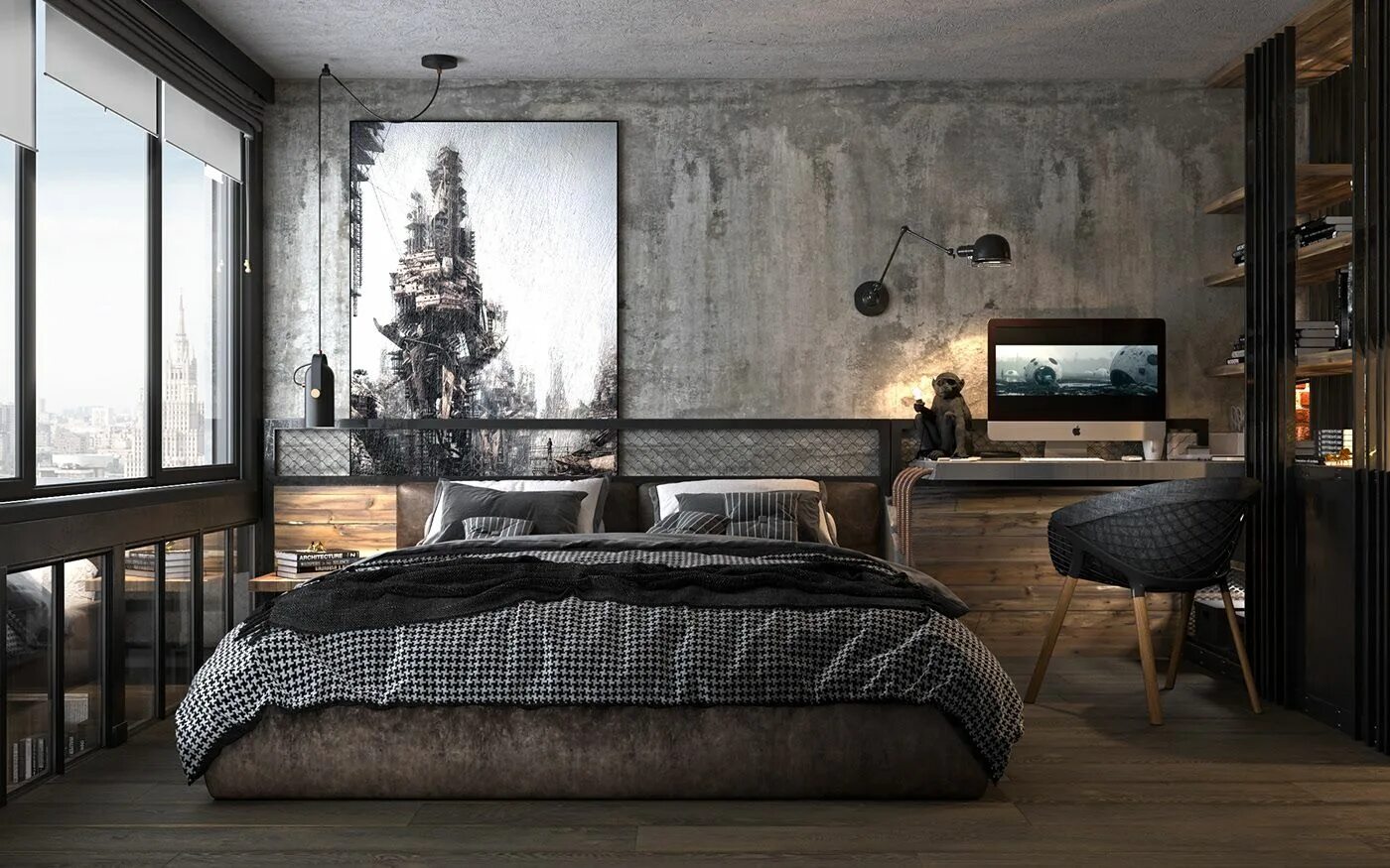 Купить молодежную спальню стиле лофт гомель Industrial attic loft on Behance Industrial style bedroom, Industrial bedroom de