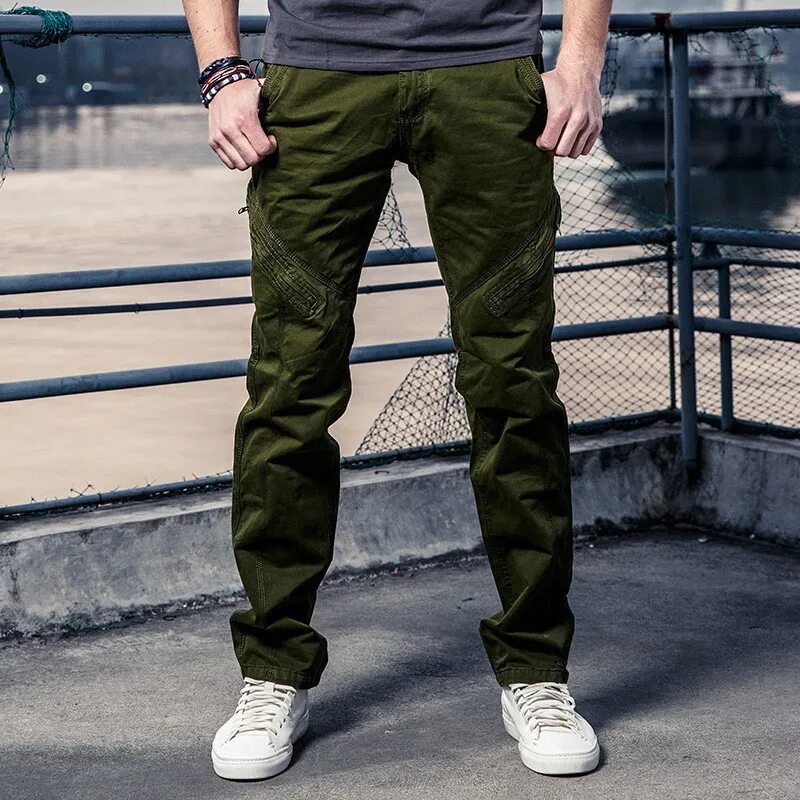 Купить мужские брюки карго стиле милитари Brand Men's Cargo Pants Multi Pocketed Oversized Overalls Pure Cotton Men Casual