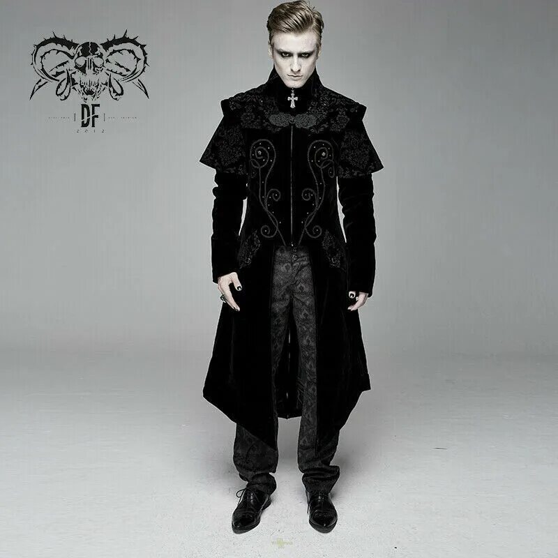 Купить мужское пальто в готическом стиле Devil Fashion Men's Vintage Gothic Victorian Long Velvet Jacquard Long Tailcoat 