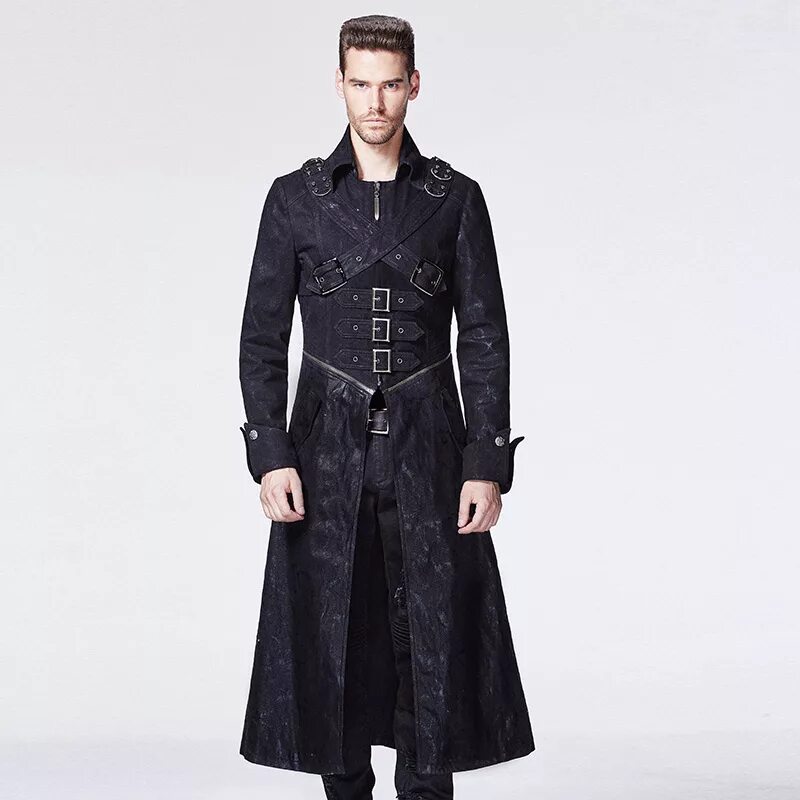 Купить мужское пальто в готическом стиле PUNK RAVE punk style breast cross long trench turn down coat Y 594 coat trench c