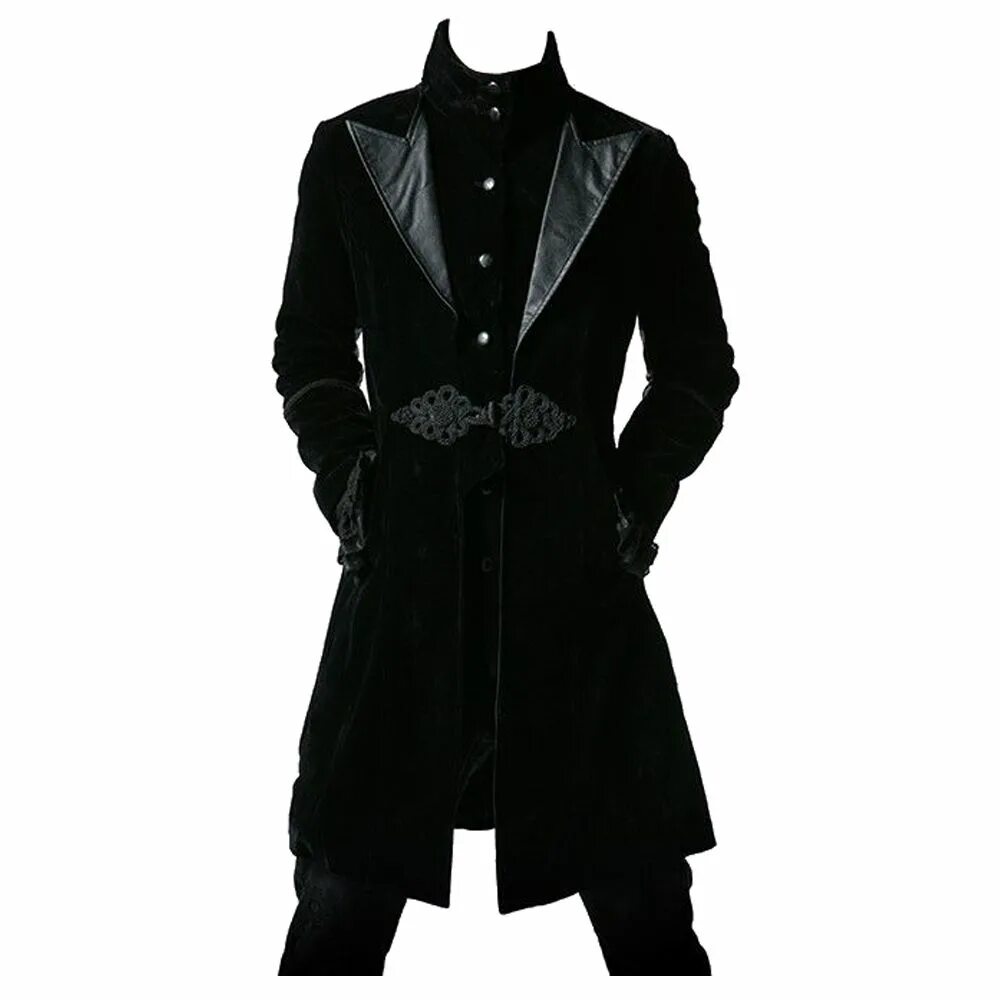 Купить мужское пальто в готическом стиле Velvet Coat Men Black Gothic Knot Overcoat Jacket