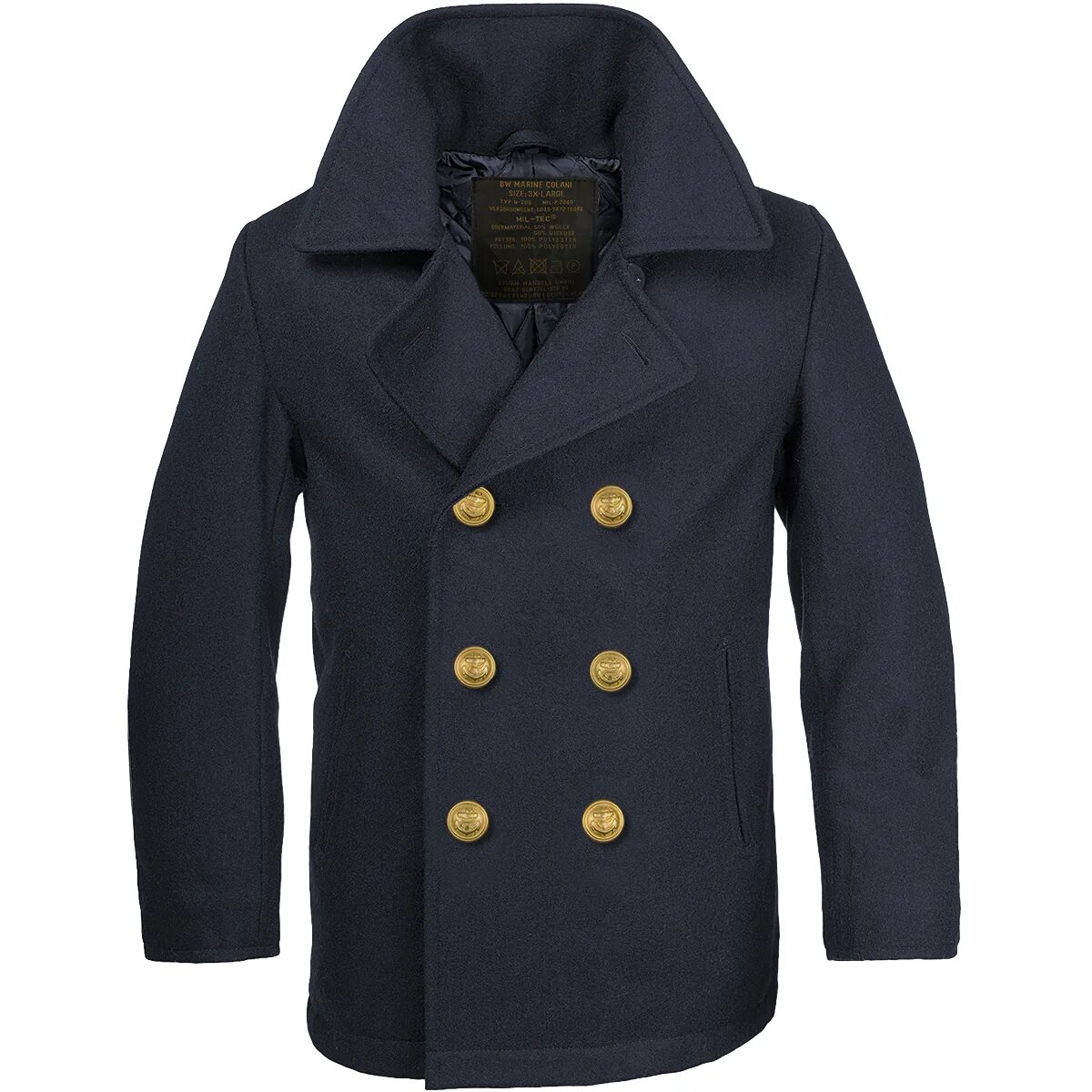 Купить мужское полупальто в стиле бушлата GERMAN ARMY STYLE CLASSIC BW MARINE COLANI PEA COAT MENS PEACOAT NAVY BLUE S-3XL