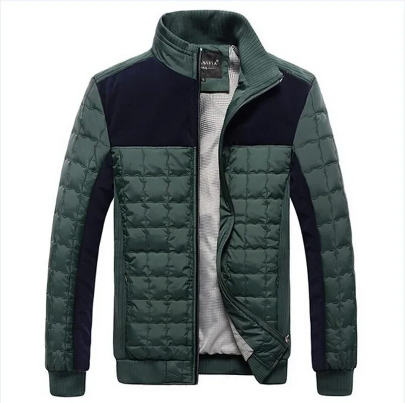 Купить мужскую модную спортивную демисезонную куртку Men's Fashion Winter Coats Casual Patchwork Warm Parka Plaid OverCoat Male Plaid