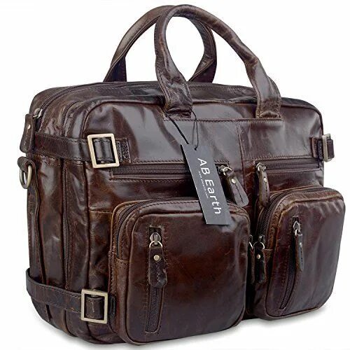 Купить мужскую сумку фото AB Earth Leather Briefcase Backpack, M43 (Coffee) Sac pour ordinateur portable, 