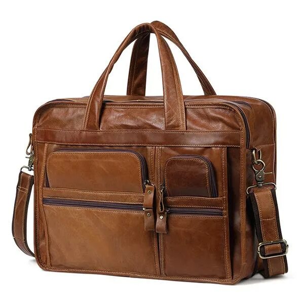 Купить мужскую сумку фото Men Ekphero Vintage Genuine Leather Large Capacity Business Handbag Crossbody Ba