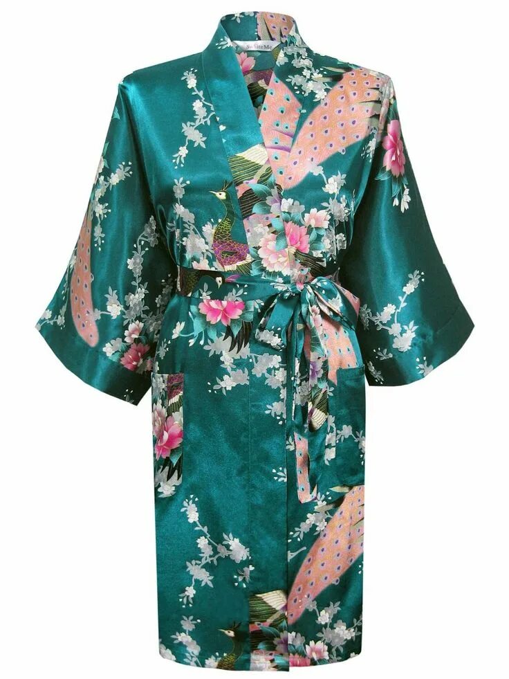 Купить на садоводе платье кимоно цветные фото Swhiteme Women's Kimono Robe Short Satin Bathrobe Loungewear Sleepwear Bridal Ro