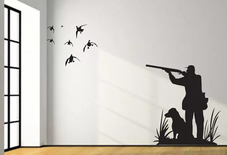 Купить на стену декор охота Sml Mallard Duck Hunting Wall Decal 8ft Large Hunter Dog Duck Hunting Boy Girl N