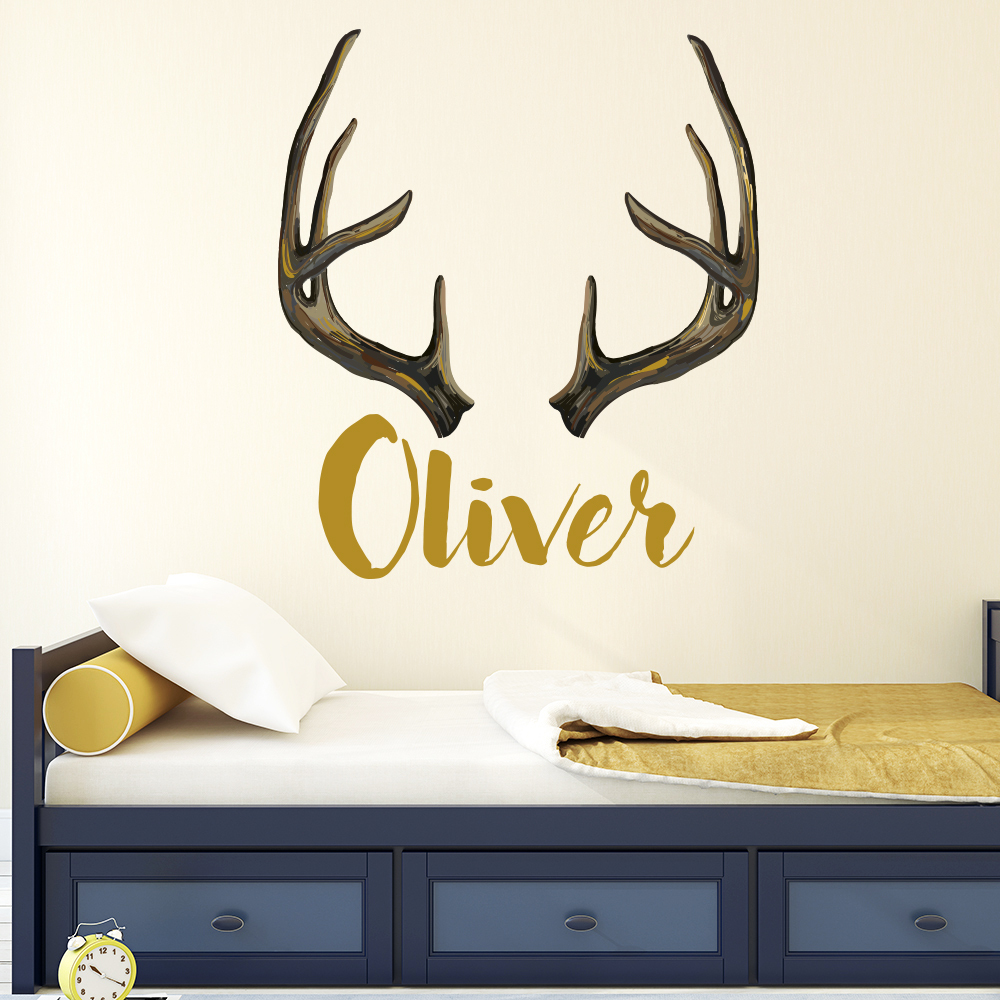 Купить на стену декор охота ✔ Boys Name Wall Decal Rustic Nursery Decor Hunting Themed Horns Deer Vinyl MA22