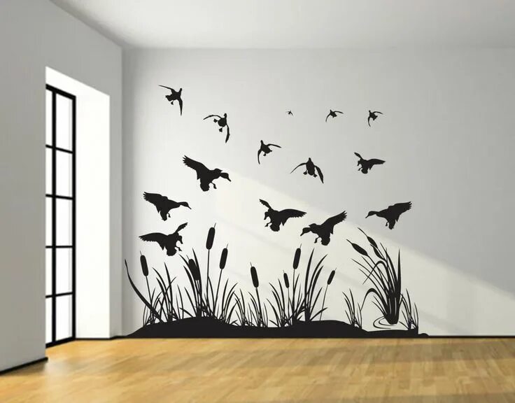 Купить на стену декор охота Landing Mallard Wetland Ducks Wall Decal Silhouettes Living Room, Bedroom, Boy G