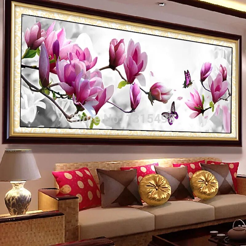 Купить на валберис интерьер для стен Needlework,DIY DMC Cross stitch,Sets For Embroidery kits,Pink Magnolia Patterns 