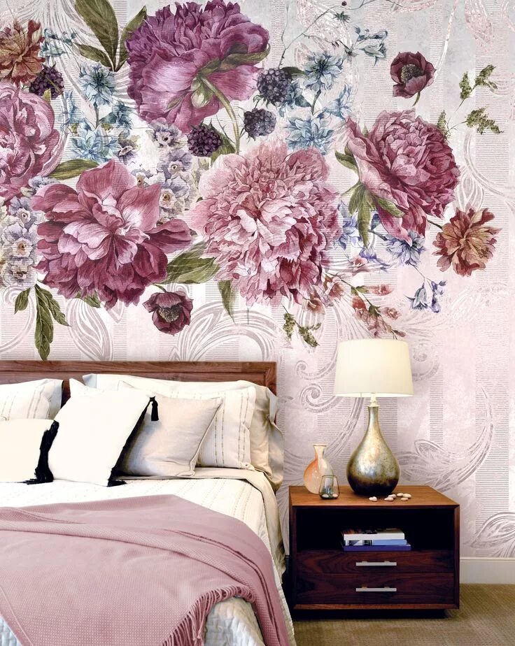 Купить на валберис интерьер для стен Bloom Wallpaper - Textured Vinyl Wallpaper on non-woven base. Idee di interior d