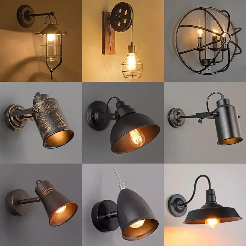 Купить настенный светильник стиль лофт Loft Vintage Wall Lamps American Industrial Wall Light Edison Light E27 Bedside 