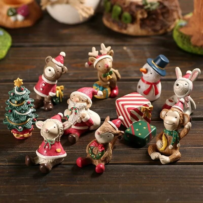 Купить новогодние фигурки для декора Santa Claus Deer Christmas Figurine Mini Resin Artware Crafts Ornaments Toy купи
