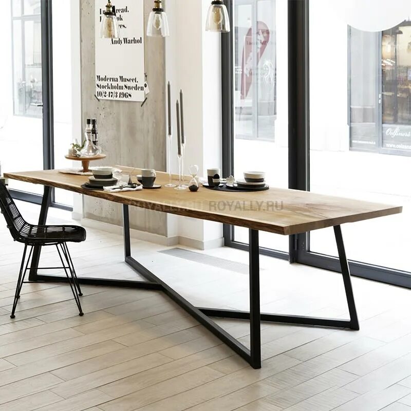 Купить обеденный стол в стиле лофт Стол с дубовой столешницей Loft R43-112