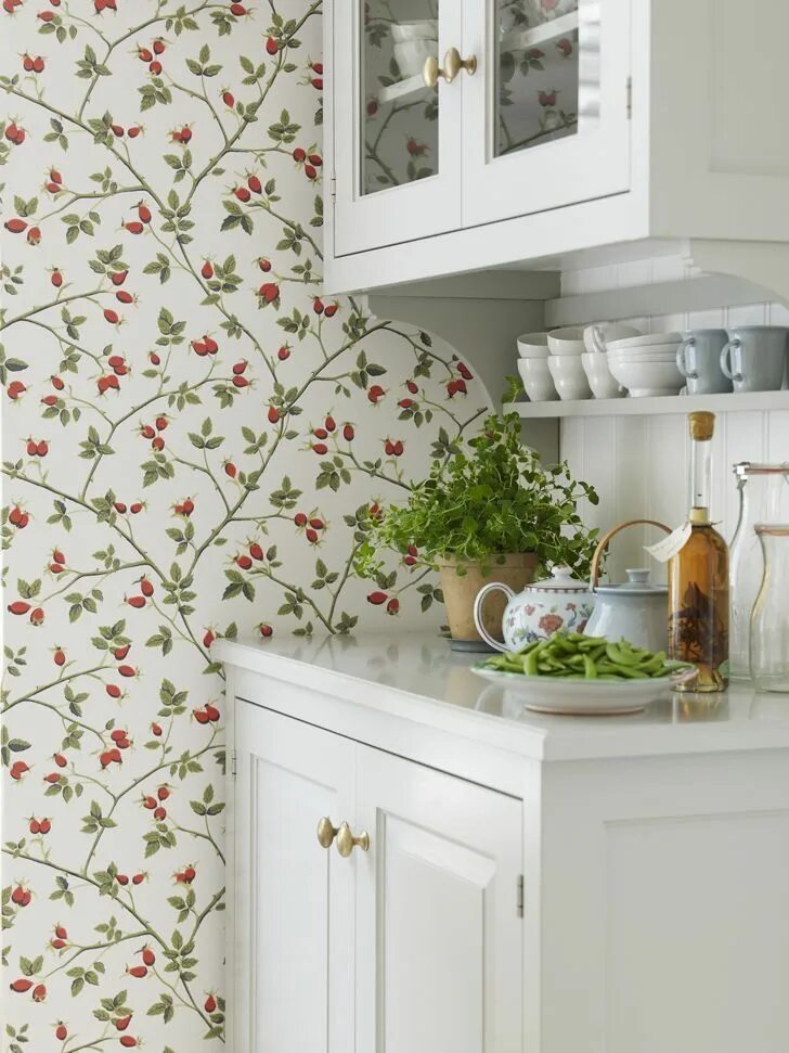 Купить обои для кухни фото Pin on Strawberry Cottage Kitchen wallpaper, Cottage kitchen, Swedish wallpaper