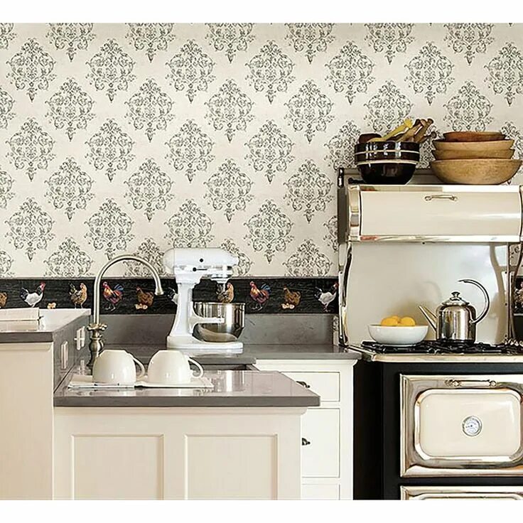 Купить обои для кухни фото Chesapeake Arronsburg Ivory Damask Ivory Wallpaper Sample CTR64131SAM - The Home